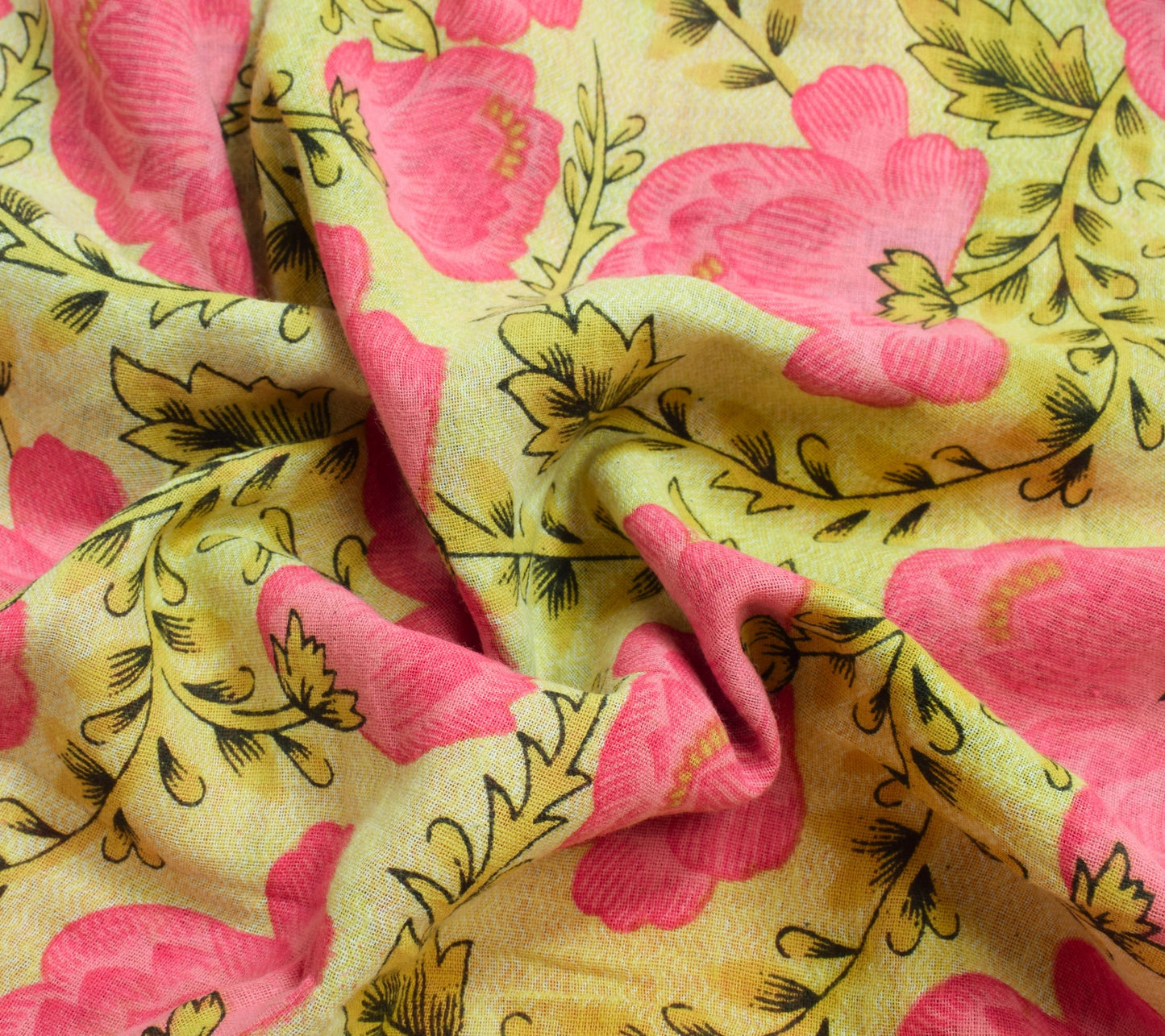 Sushila Vintage Light Yellow Saree 100% Pure Cotton Printed Soft Craft Fabric