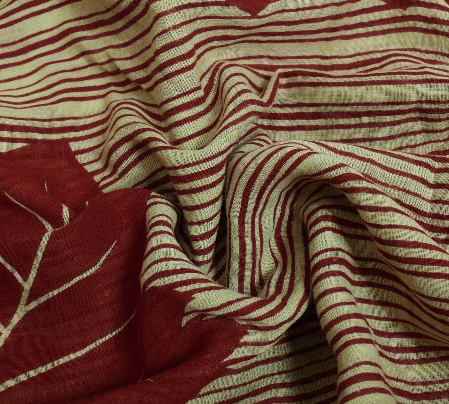 Sushila Vintage Cream Saree Pure Cotton Stripes Polka Dot Printed Craft Fabric