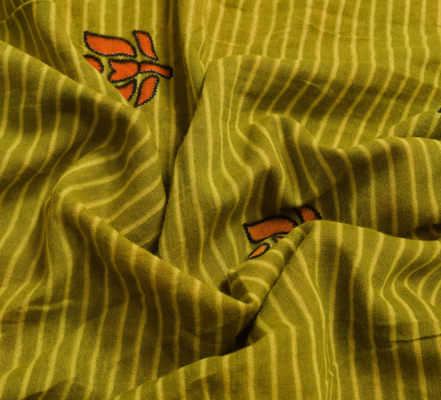 Sushila Vintage Green Orange Saree 100% Pure Cotton Printed Soft Craft Fabric