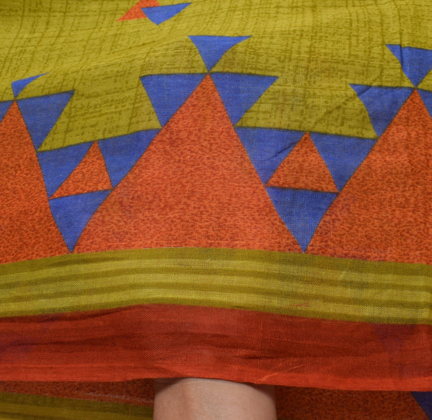 Sushila Vintage Green Saree Pure Cotton Geometrical Printed Soft Craft Fabric