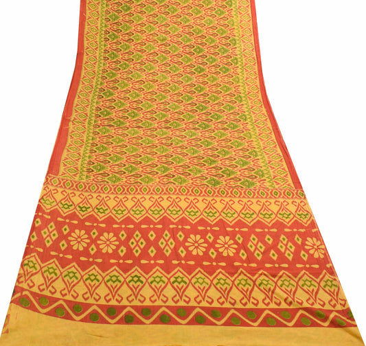 Sushila Vintage Yellow Saree 100% Pure Cotton Printed Soft Craft Dress Fabric