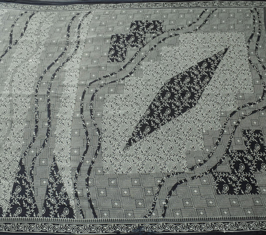 Sushila Vintage Black Saree 100%Pure Cotton Printed Daily Wear Soft Craft Fabric