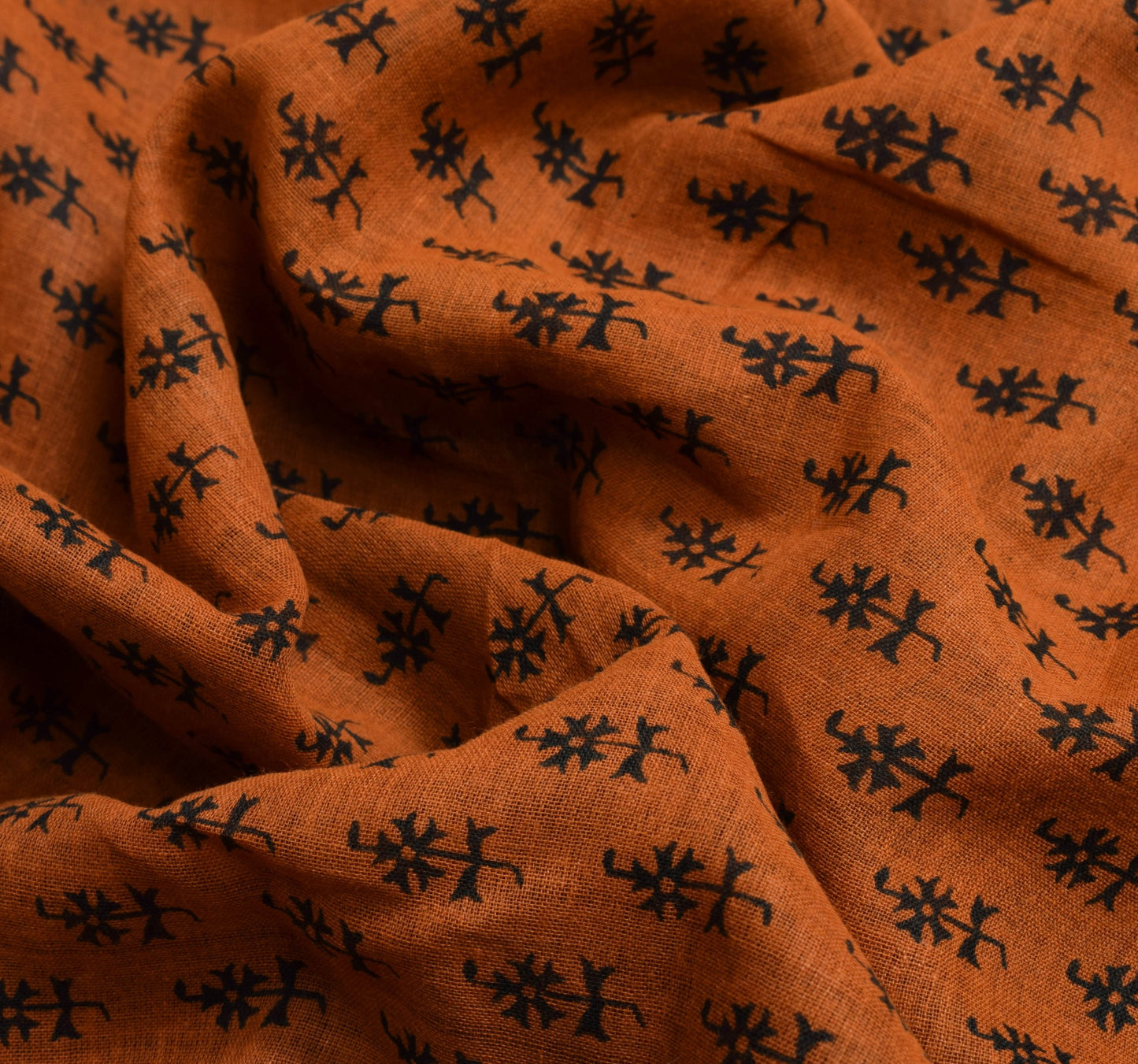 Sushila Vintage Floral Rust Saree 100% Pure Cotton Printed Indian Craft Fabric