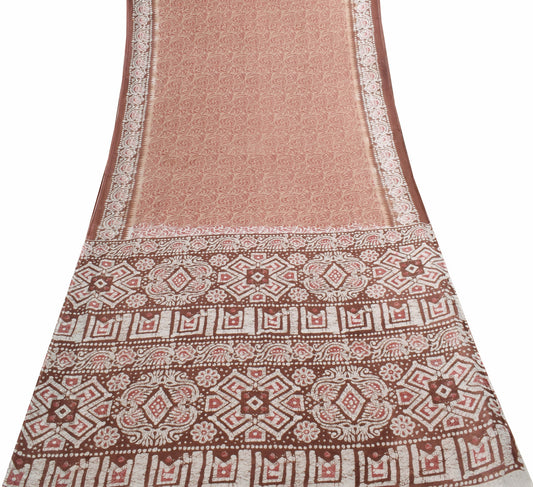 Sushila Vintage Floral Brown Saree 100% Pure Cotton Printed Soft Craft Fabric