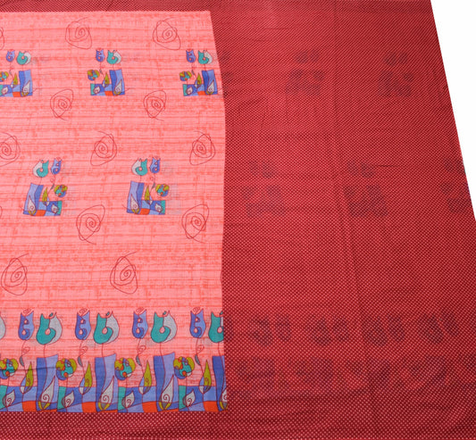 Sushila Vintage Pink Women Saree 100% Pure Cotton Printed Soft Craft Fabric