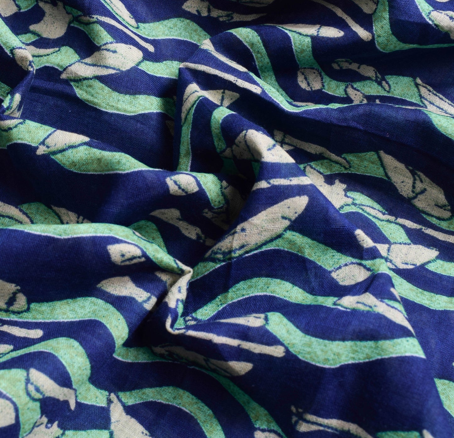 Sushila Vintage Blue & Green Women Saree 100% Pure Cotton Printed Craft Fabric