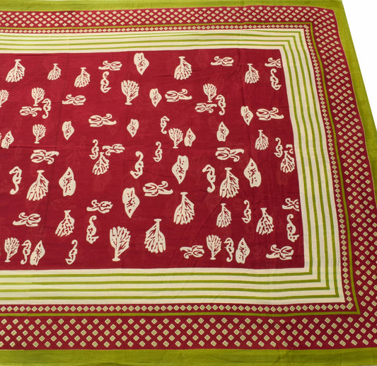 Sushila Vintage Dark Red Women Saree 100% Pure Cotton Printed Soft Craft Fabric