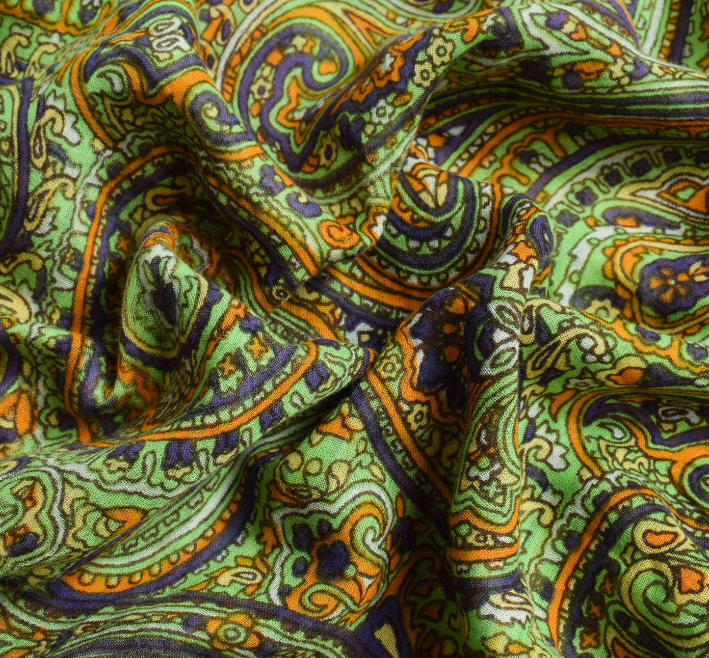 Sushila Vintage Green Saree 100% Pure Cotton Printed Paisley Soft Craft Fabric