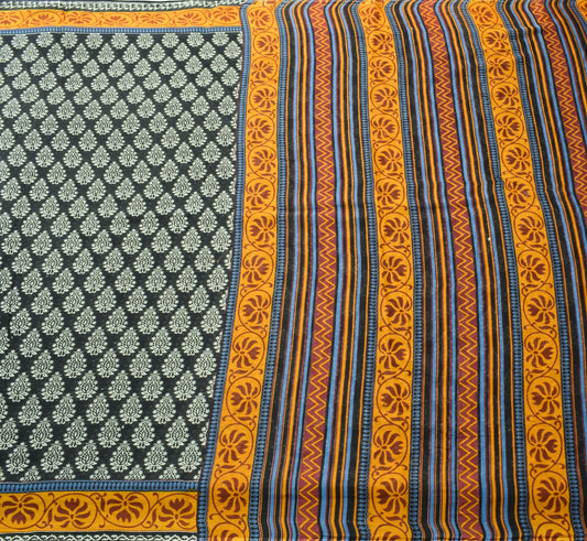 Sushila Vintage Black Classy Saree 100% Pure Cotton Floral Printed Craft Fabric
