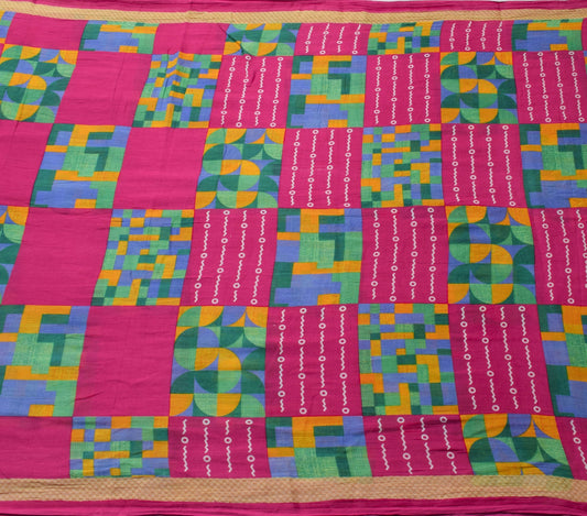 Sushila Vintage Dark Pink Women Saree 100% Pure Cotton Printed Soft Craft Fabric