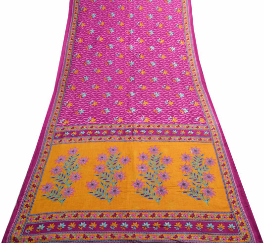 Sushila Vintage Dark Magenta Paisley Saree 100% Pure Cotton Printed Craft Fabric