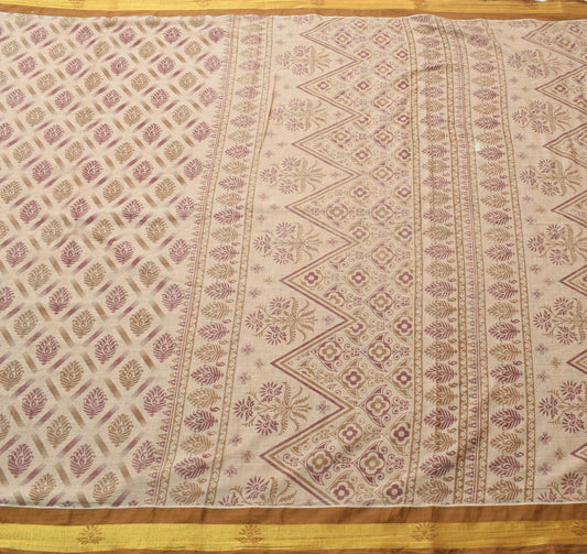 Sushila Vintage Brown Saree 100% Pure Cotton Printed Floral Soft Craft Fabric