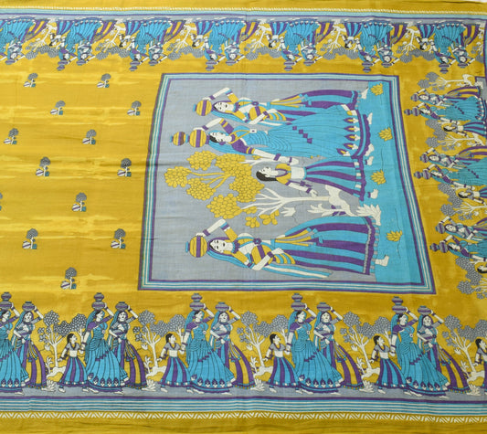 Sushila Vintage Green Women Saree 100% Pure Cotton Printed Human Craft Fabric