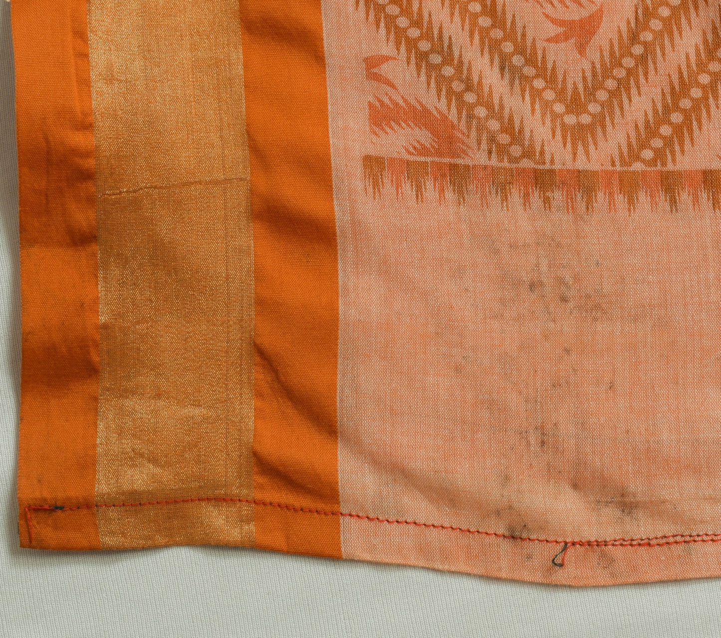 Sushila Vintage Orange Saree 100% Pure Cotton Printed & Woven Soft Craft Fabric