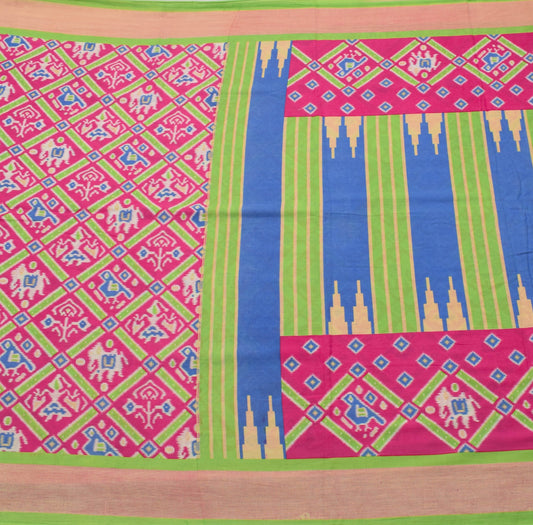 Sushila Vintage Pink Saree 100% Pure Cotton Ikat Printed 5 YD Soft Craft Fabric