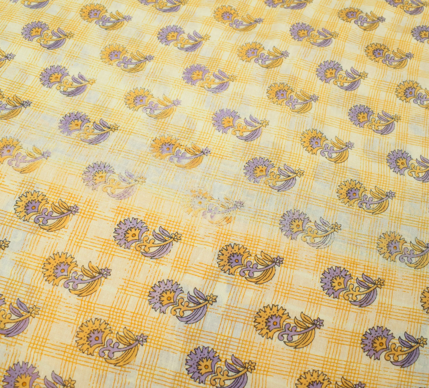 Sushila Vintage Saree 100% Pure Cotton Cream Floral Printed Soft Craft Fabric