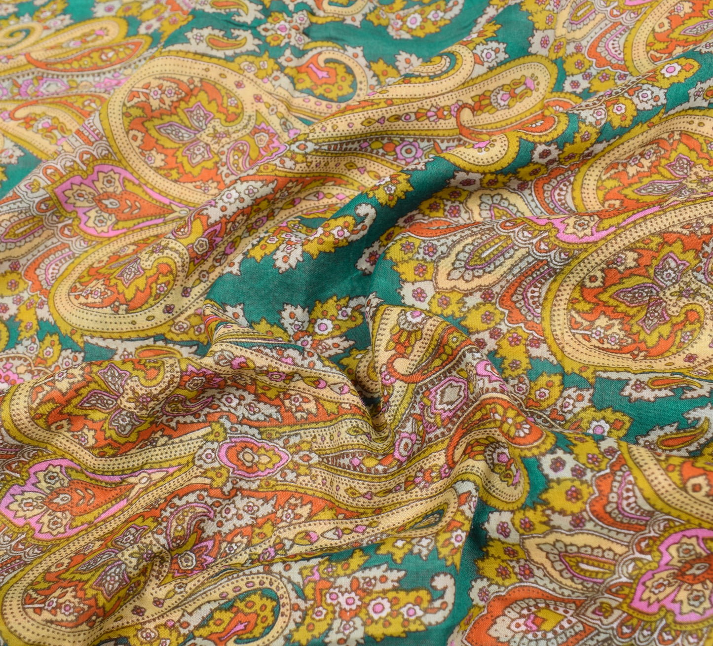 Sushila Vintage Dark Green Saree Pure Cotton Printed Paisley Soft Craft Fabric