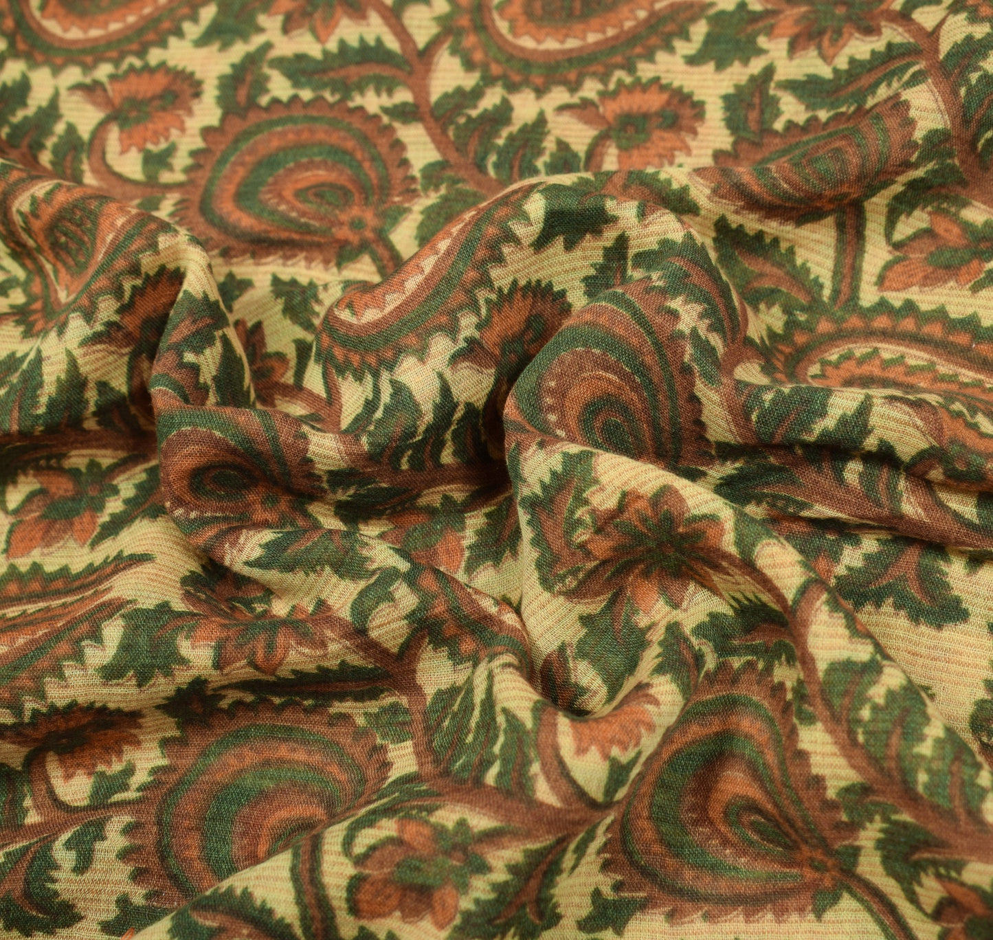 Sushila Vintage Floral Brown Saree Woven Border Pure Cotton Printed Soft Sari