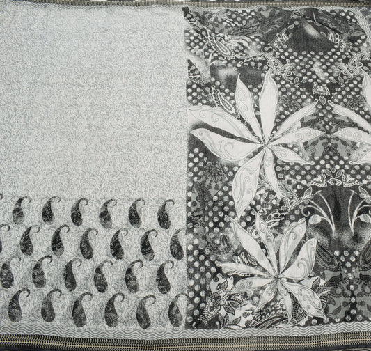 Sushila Vintage White Saree 100% Pure Cotton Printed Indian Paisley Craft Fabric
