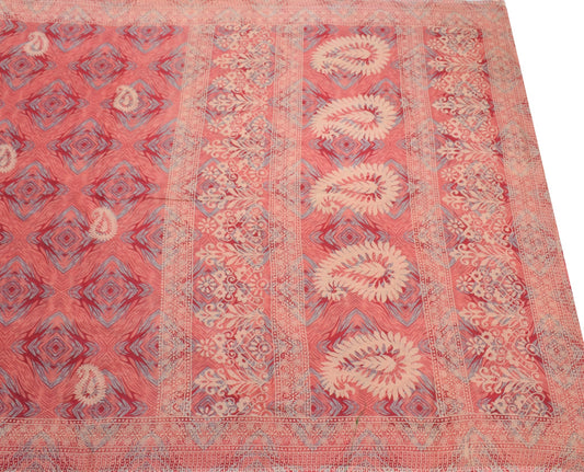Sushila Vintage Peach Saree 100% Pure Cotton Indian Printed Paisley Craft Fabric