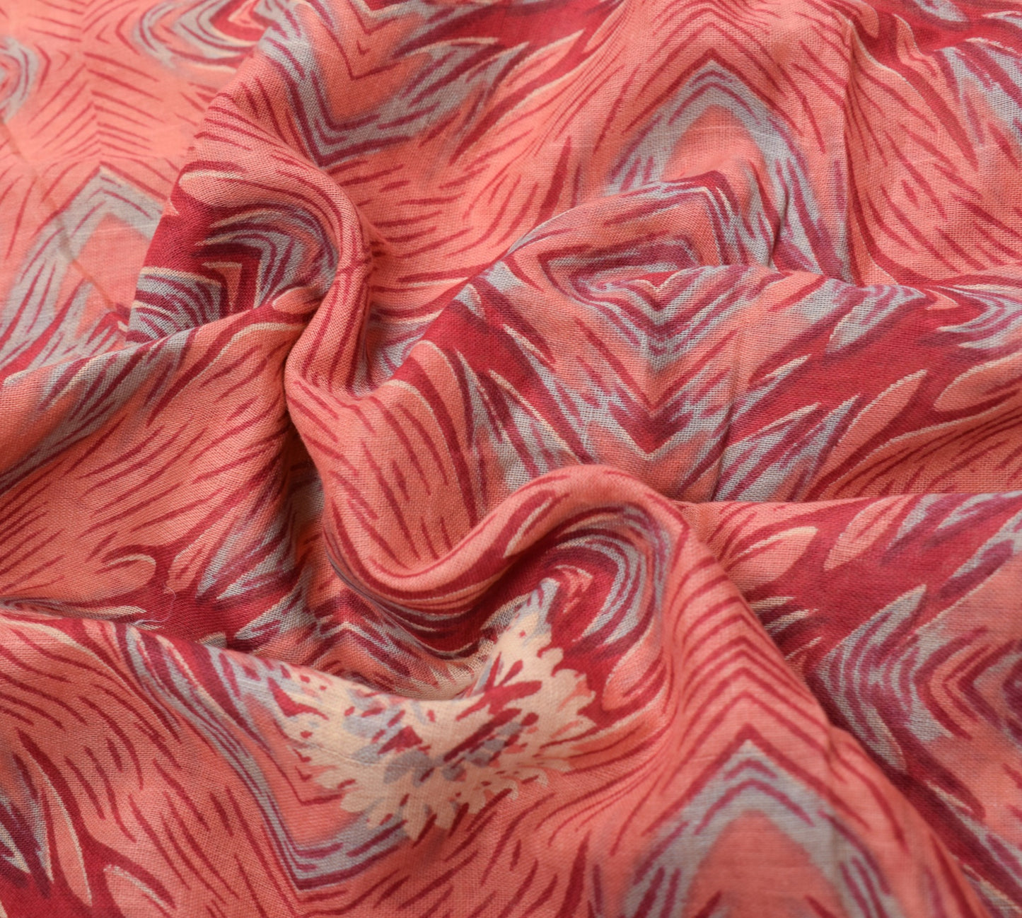 Sushila Vintage Peach Saree 100% Pure Cotton Indian Printed Paisley Craft Fabric
