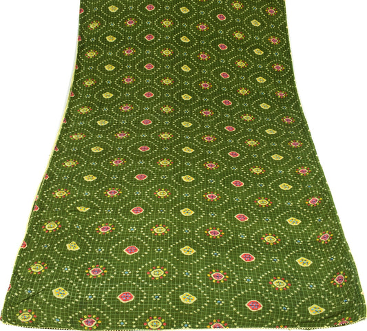 Sushila Vintage Green Saree 100% Pure Cotton Bandhani Printed Soft Craft Fabric