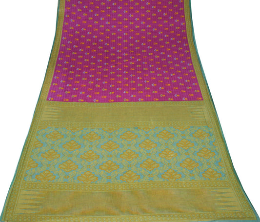Sushila Vintage Saree 100% Pure Cotton Printed Purple Floral Soft Craft Fabric