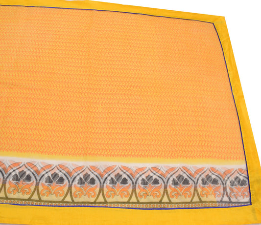 Sushila Vintage Yellow Saree with Border Art Cotton Printed Paisley Craft Fabric