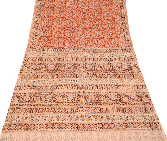 Sushila Vintage Real Ajrakh Print Saree Pure Cotton Red Handloom Sari Fabric