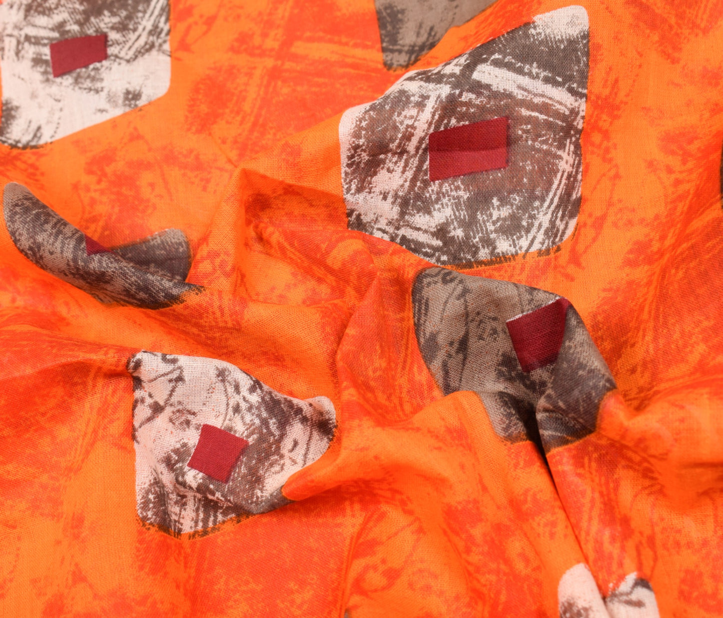 Sushila Vintage Orange Saree 100% Pure Cotton Geometrical Printed Craft Fabric