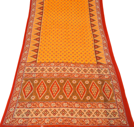 Sushila Vintage Orange Saree Pure Cotton Printed Geometrical Soft Craft Fabric