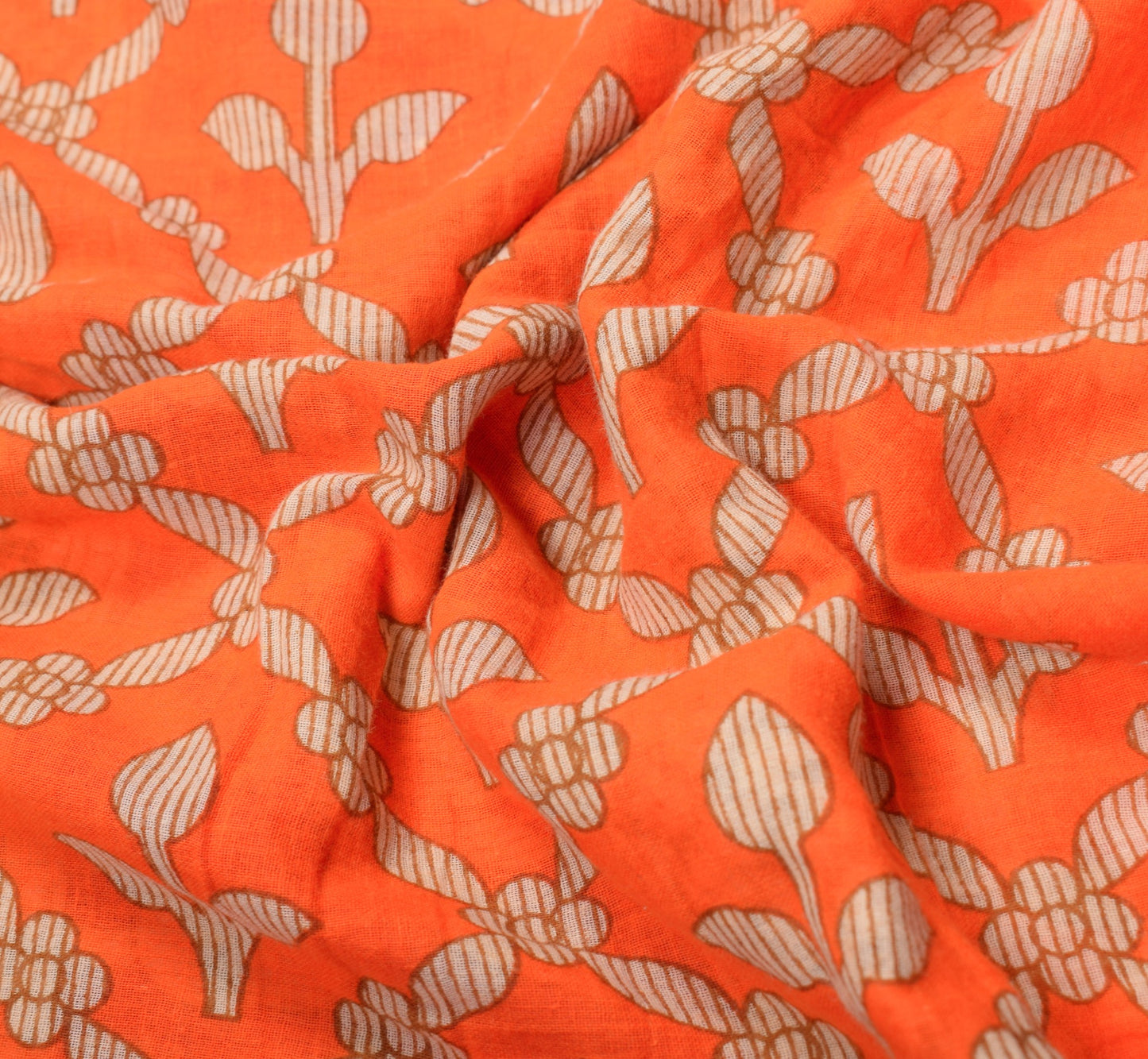 Sushila Vintage Floral Orange Saree 100% Pure Cotton Printed Soft Craft Fabric