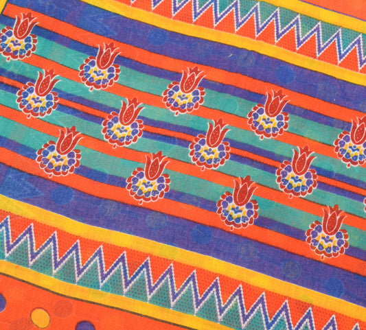 Sushila Vintage Orange Saree Polka Dot Printed 100%Pure Cotton Soft Craft Fabric