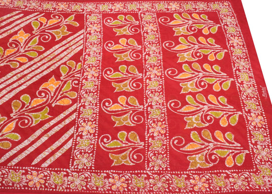 Sushila Vintage Batik Printed Saree 100% Pure Cotton Red Sari Soft Craft Fabric