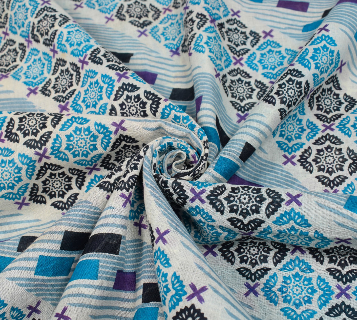 Sushila Vintage Indian Saree 100% Pure Cotton Printed Floral Cream Craft Fabric