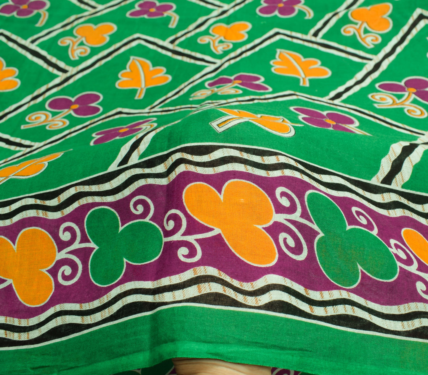 Sushila Vintage Floral Green Saree 100% Pure Cotton Printed Soft Craft Fabric