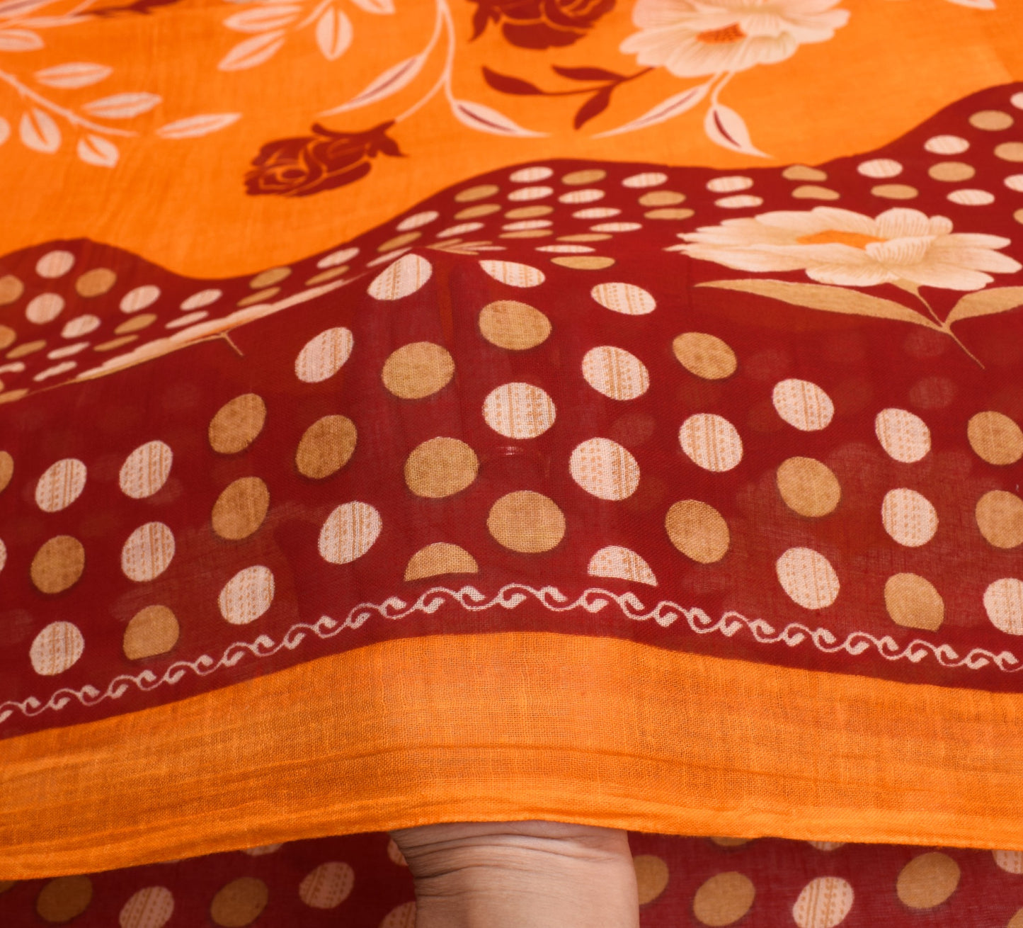 Sushila Vintage Red Orange Saree Pure Cotton Printed Floral Soft Craft Fabric
