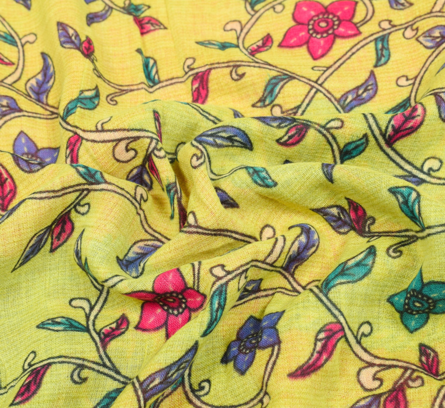 Sushila Vintage Green Kalamkari Saree Pure Cotton Hand Printed Soft Craft Fabric