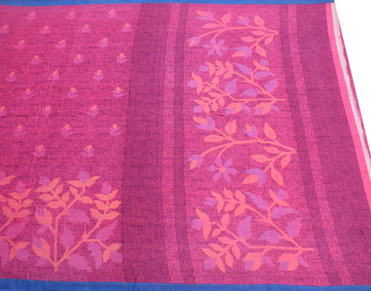 Sushila Vintage Pink Saree Soft Pure Cotton Printed Floral Indian Craft Fabric