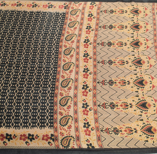 Sushila Vintage Black Saree 100% Pure Cotton Printed Indian Soft Craft Fabric