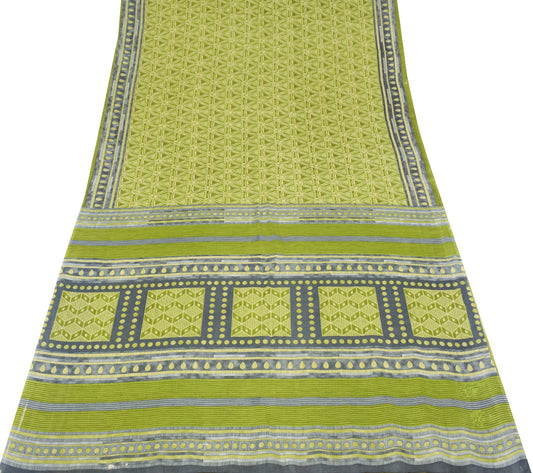 Sushila Vintage Geometrical Saree Pure Cotton Printed Green Soft Craft Fabric