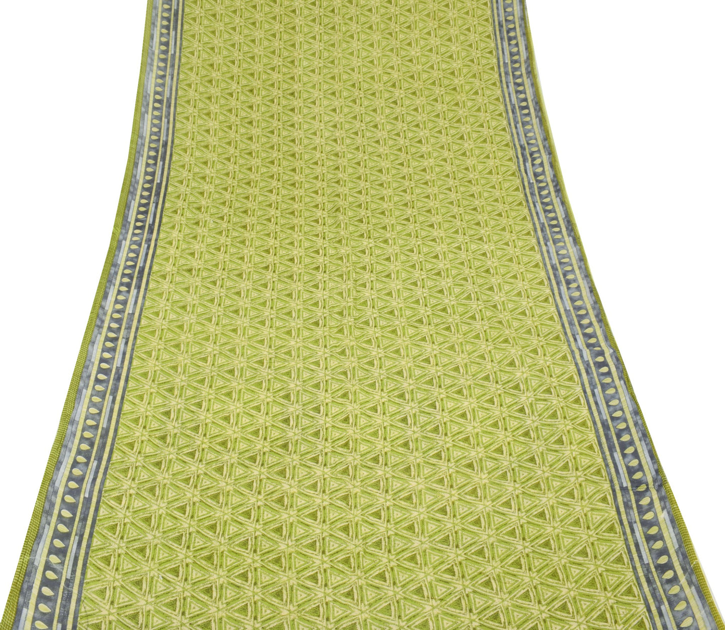 Sushila Vintage Geometrical Saree Pure Cotton Printed Green Soft Craft Fabric