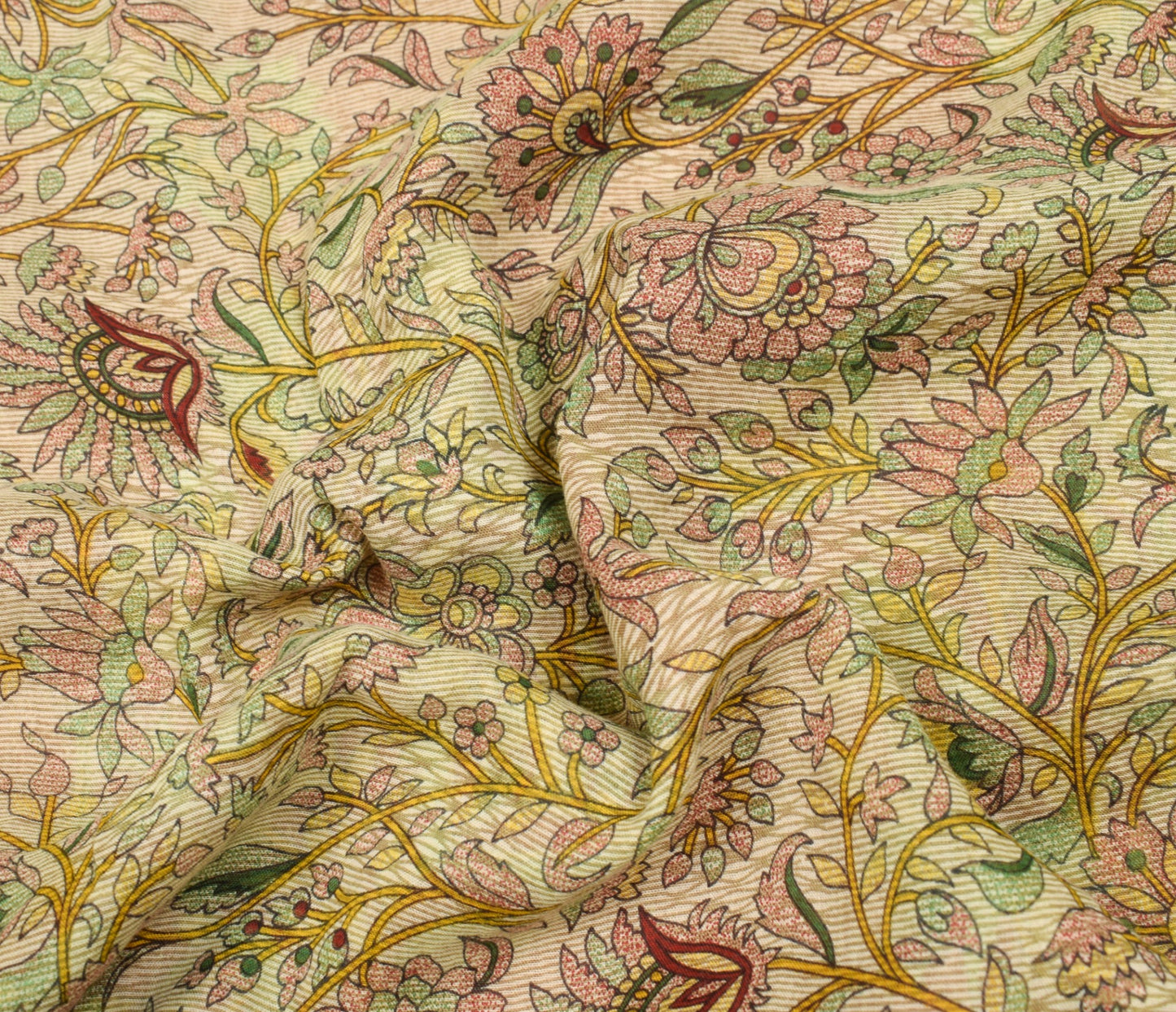 Sushila Vintage Cream Saree Floral 100% Pure Cotton Printed Soft Craft Fabric