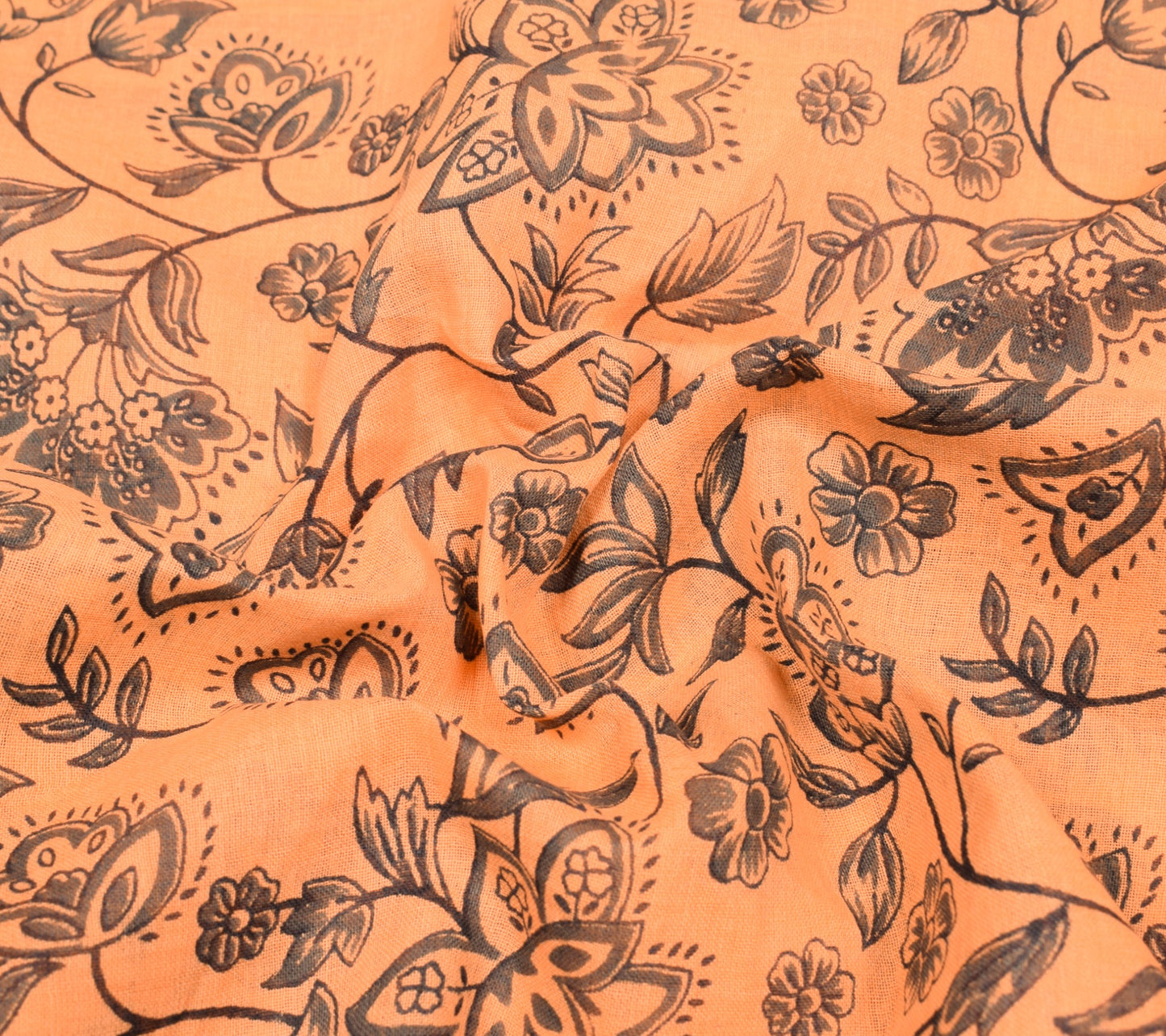 Sushila Vintage 100% Pure Cotton Saree Printed Floral Peach Indian Craft Fabric