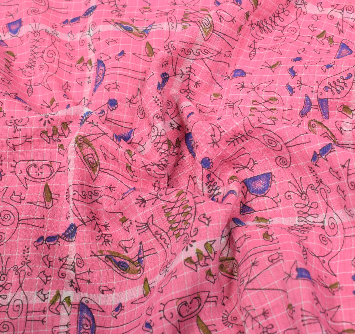 Sushila Vintage Pink Birds Saree Pure Cotton Hand Printed & Woven Soft Fabric
