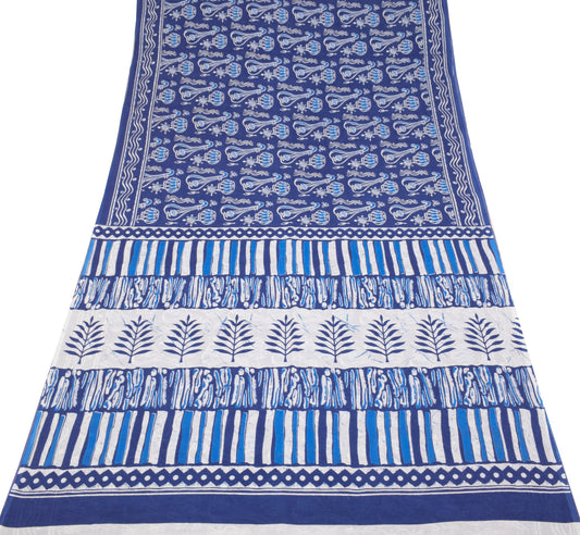 Sushila Vintage Instrumental Saree Pure Cotton Printed Blue Soft Craft Fabric