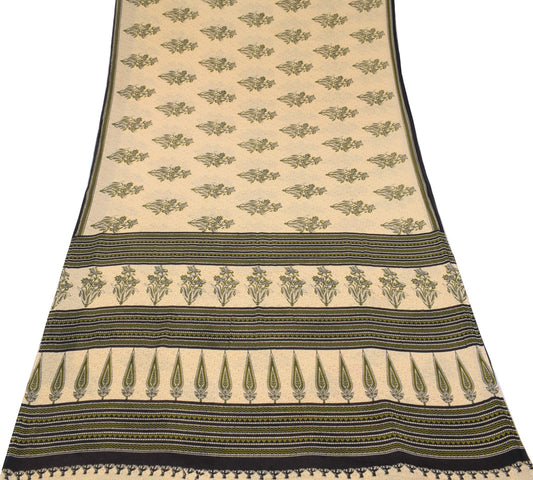 Sushila Vintage Floral Saree 100% Pure Cotton Printed Soft Craft Cream Fabric