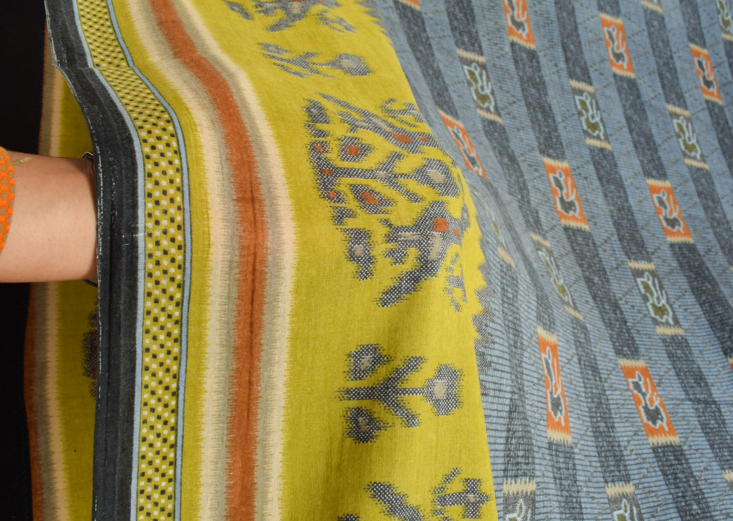 Sushila Vintage Grayish Blue Saree 100% Pure Cotton Printed Soft Craft Fabric