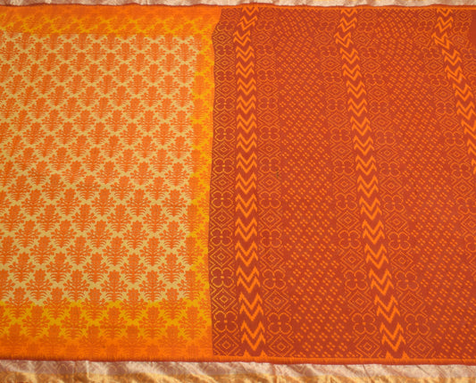 Sushila Vintage Yellow Orange Saree Pure Cotton Printed Soft Floral Craft Fabric