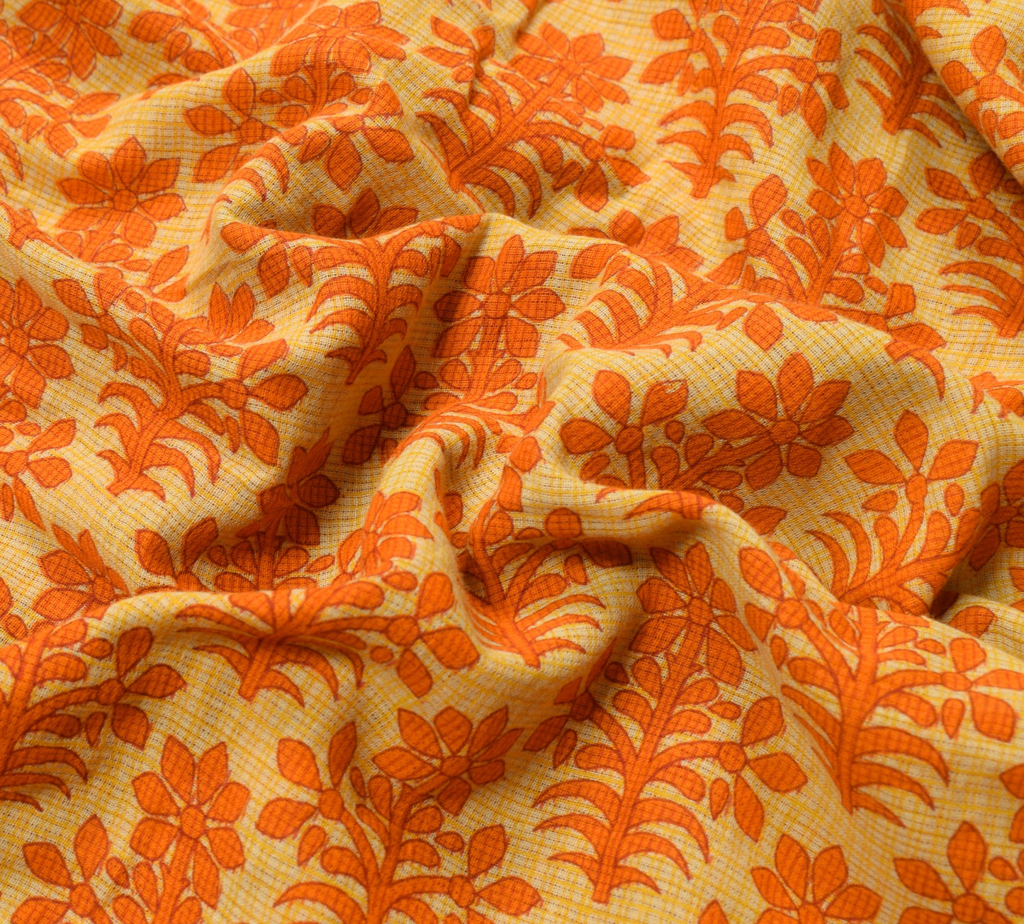 Sushila Vintage Yellow Orange Saree Pure Cotton Printed Soft Floral Craft Fabric